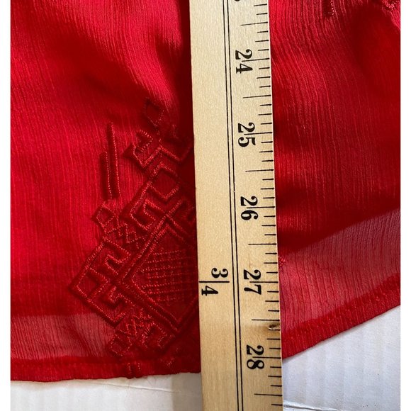 Style & Co Red Mixed Media Knit Top with Embroidered Chiffon Overlay Size XXL - Picture 7 of 9